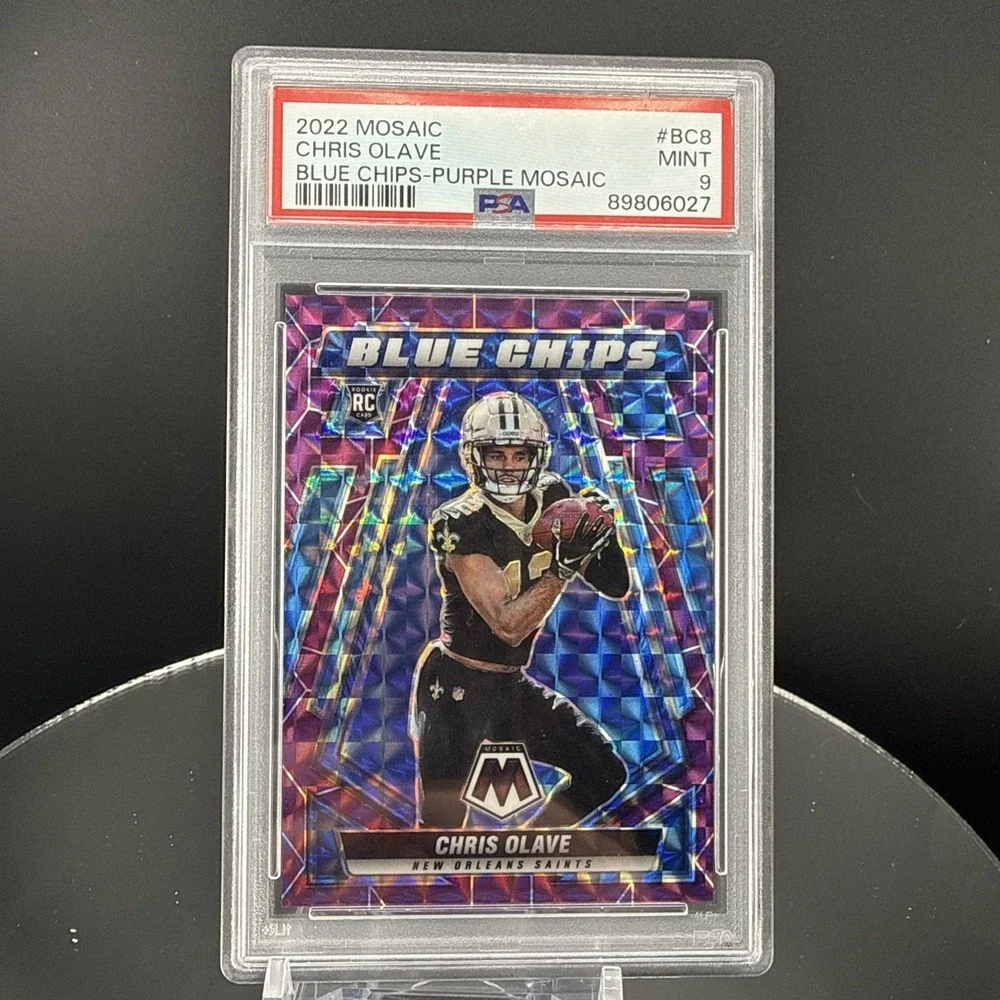 2022 Mosaic Chris Olave Blue Chips Purple Mosaic 41/49 Saints RC PSA 9